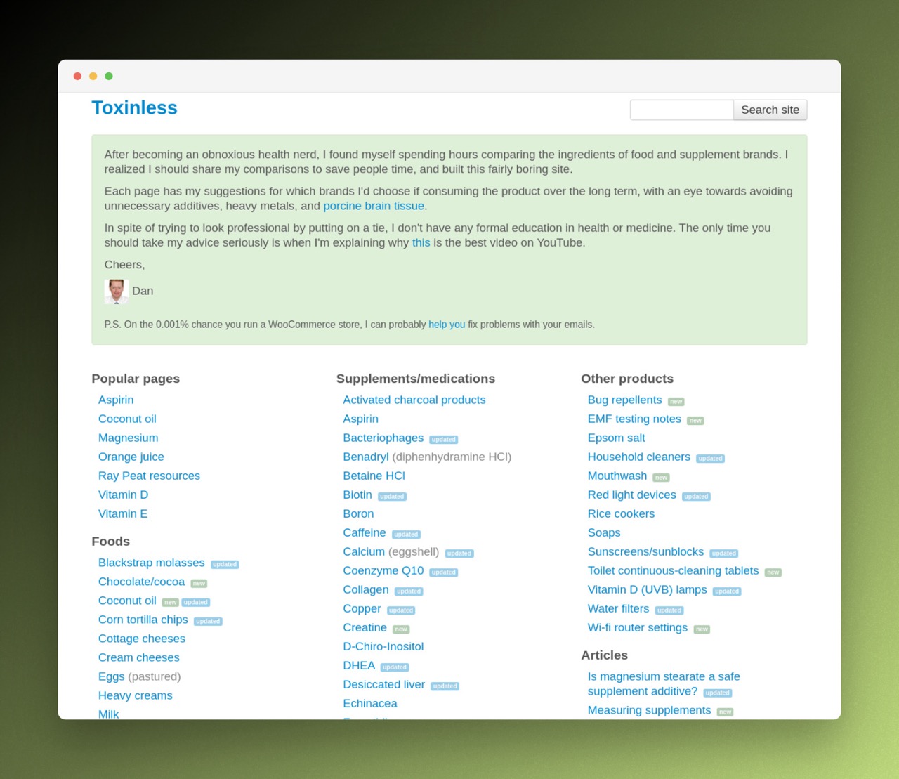 Site biohacking vitamines toxinless